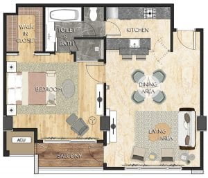 Floor Plan of 1 Bedroom Type A