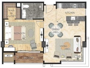 Floor Plan of 1 Bedrooms Type B
