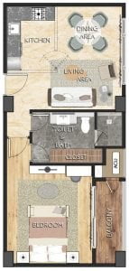 Floor Plan of 1 Bedroom Type C