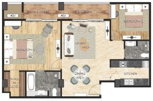 Floor Plan of 2 Bedrooms Type A